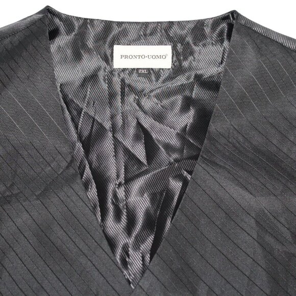 Pronto Uomo 2XL Black Gray Vest Waist Coat Striped Formal Wedding Prom 5 Button - Picture 10 of 12